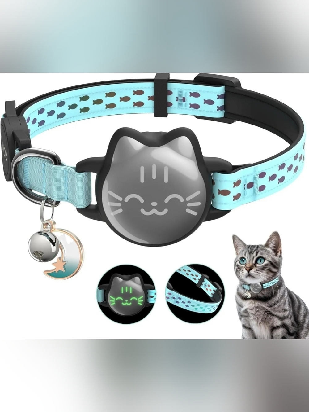 New Airtag Cat Collar  Waterproof, Breakaway with Luminous & Reflective Patterns